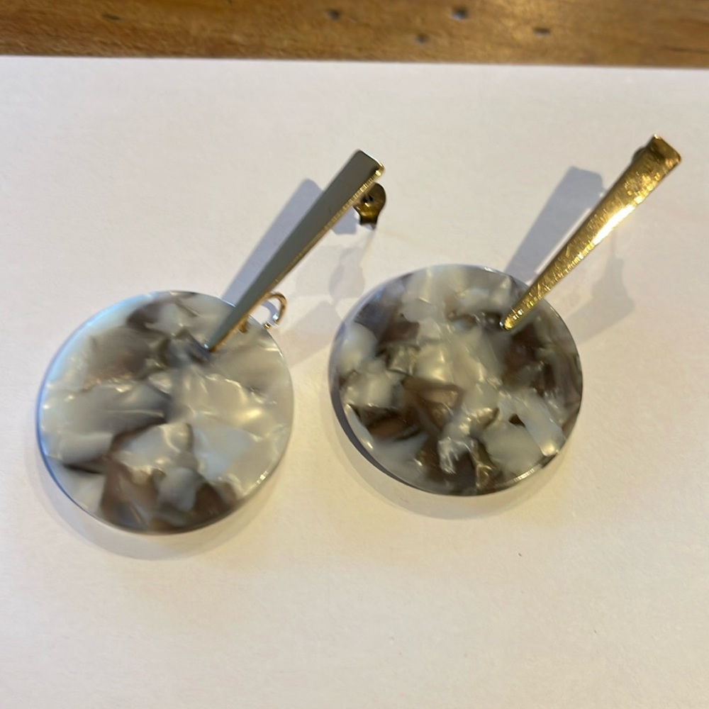 Fashion dangle earrings - gold, white, and shades of grey